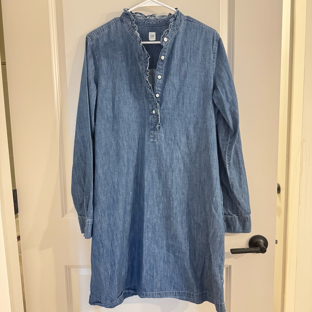 GAP Denim Chambray Button-Up Tunic - Light Blue